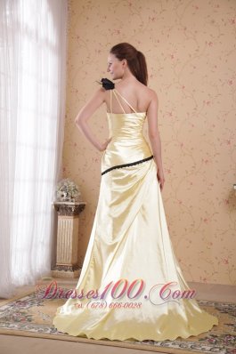 Ruched One Shoulder Light Yellow Prom Evening Dress