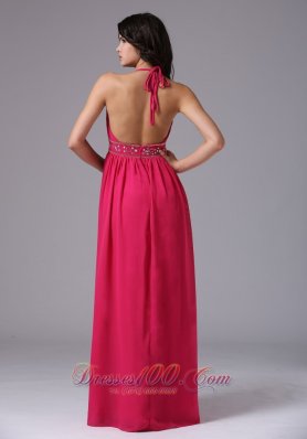 Beading Halter Coral Red Prom Evening Dress Ruched