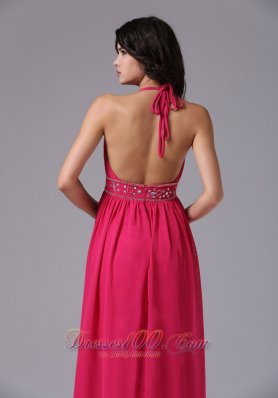 Beading Halter Coral Red Prom Evening Dress Ruched