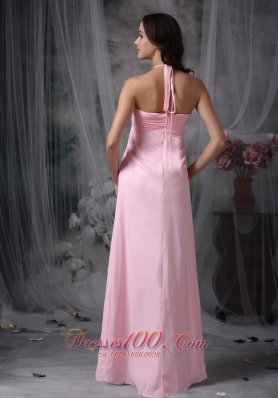 Halter Beaded Baby Pink Prom Evening Dress Chiffon