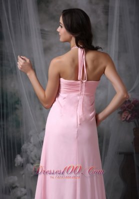 Halter Beaded Baby Pink Prom Evening Dress Chiffon