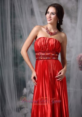 Pleated Beading Red Formal Prom Evening Dress