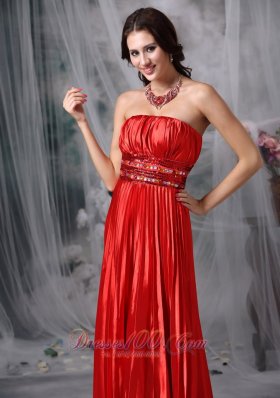 Pleated Beading Red Formal Prom Evening Dress