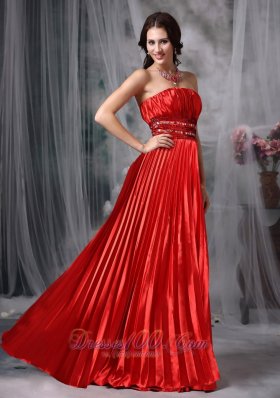 Pleated Beading Red Formal Prom Evening Dress