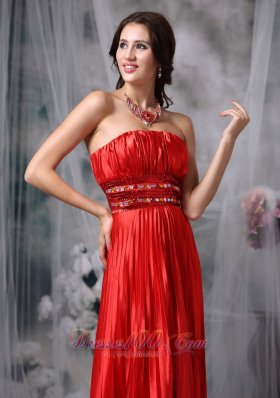 Pleated Beading Red Formal Prom Evening Dress