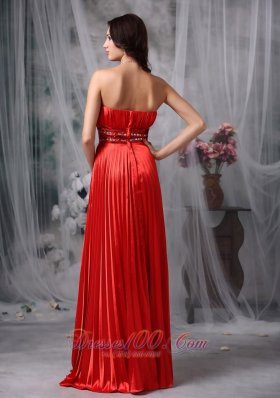 Pleated Beading Red Formal Prom Evening Dress