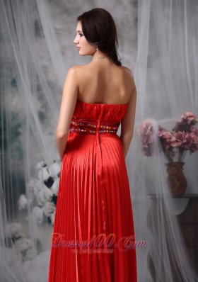 Pleated Beading Red Formal Prom Evening Dress