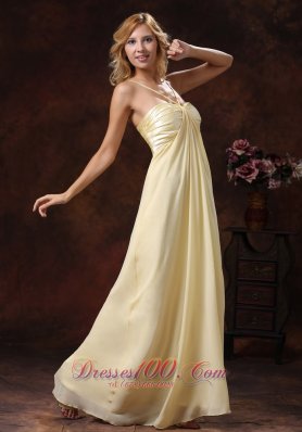 Spaghetti Straps Light Yellow Evening Dress Ruched