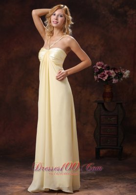 Spaghetti Straps Light Yellow Evening Dress Ruched