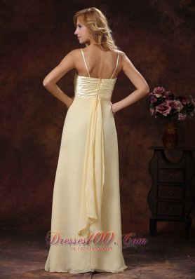 Spaghetti Straps Light Yellow Evening Dress Ruched