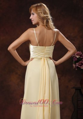 Spaghetti Straps Light Yellow Evening Dress Ruched