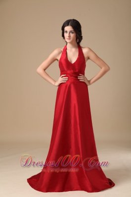 Halter Ruched Wine Red Mother of the Bride Dress