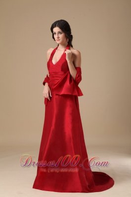 Halter Ruched Wine Red Mother of the Bride Dress