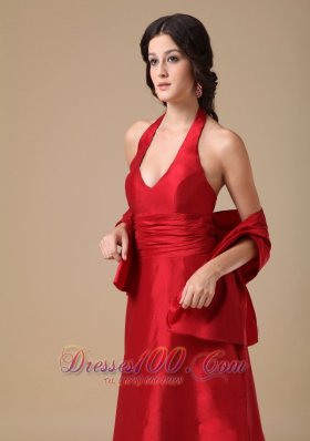 Halter Ruched Wine Red Mother of the Bride Dress