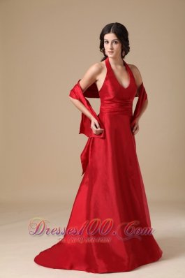 Halter Ruched Wine Red Mother of the Bride Dress