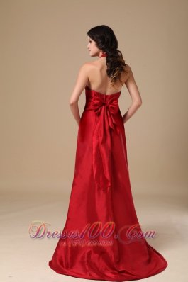 Halter Ruched Wine Red Mother of the Bride Dress