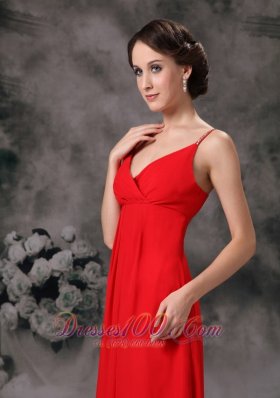 Spaghetti Straps Red Evening Bridesmaid Dress Chiffon