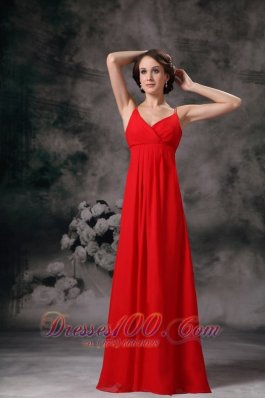 Spaghetti Straps Red Evening Bridesmaid Dress Chiffon