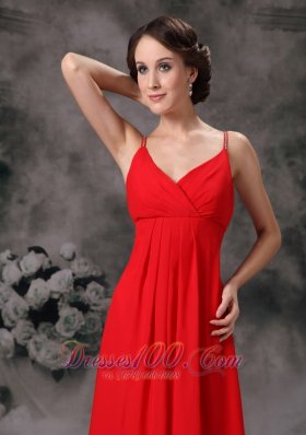 Spaghetti Straps Red Evening Bridesmaid Dress Chiffon