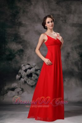 Spaghetti Straps Red Evening Bridesmaid Dress Chiffon