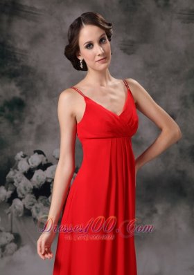 Spaghetti Straps Red Evening Bridesmaid Dress Chiffon