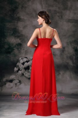 Spaghetti Straps Red Evening Bridesmaid Dress Chiffon