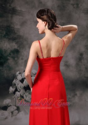 Spaghetti Straps Red Evening Bridesmaid Dress Chiffon