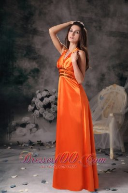 Paillette Halter Orange Red Prom Evening Dress Beaded