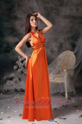 Paillette Halter Orange Red Prom Evening Dress Beaded