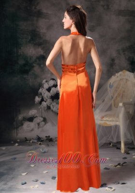 Paillette Halter Orange Red Prom Evening Dress Beaded