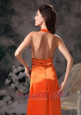 Paillette Halter Orange Red Prom Evening Dress Beaded