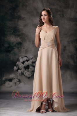Champagne Spaghetti Straps Mother Of Bride Dress Beaded