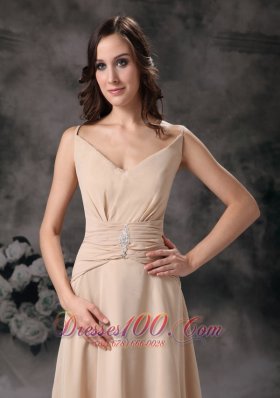 Champagne Spaghetti Straps Mother Of Bride Dress Beaded