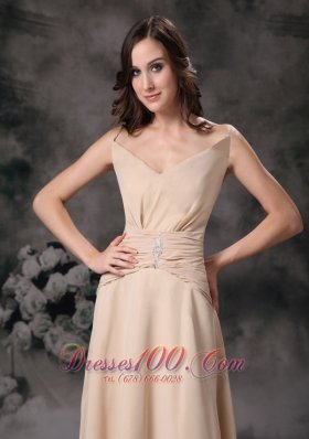 Champagne Spaghetti Straps Mother Of Bride Dress Beaded