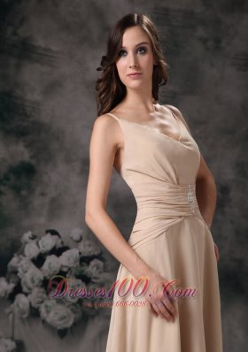 Champagne Spaghetti Straps Mother Of Bride Dress Beaded