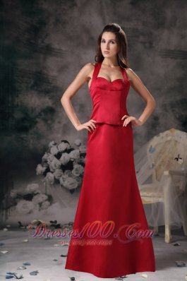 Halter Wine Red Bridesmaid Dress For Formal Evening