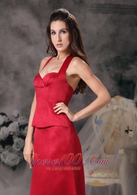 Halter Wine Red Bridesmaid Dress For Formal Evening