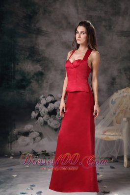 Halter Wine Red Bridesmaid Dress For Formal Evening