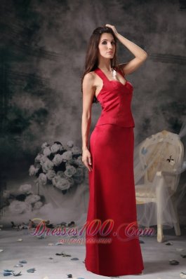 Halter Wine Red Bridesmaid Dress For Formal Evening