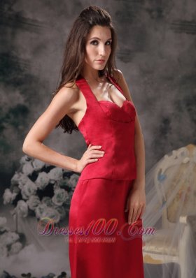 Halter Wine Red Bridesmaid Dress For Formal Evening