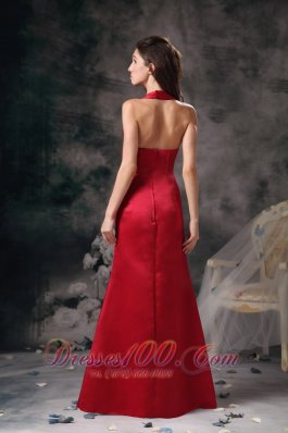 Halter Wine Red Bridesmaid Dress For Formal Evening