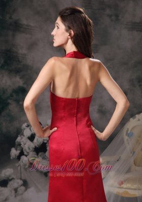 Halter Wine Red Bridesmaid Dress For Formal Evening