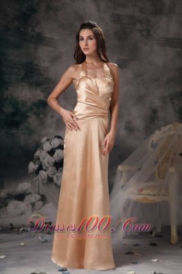 Ruched Halter Champagne Bridesmaid Dress For Party