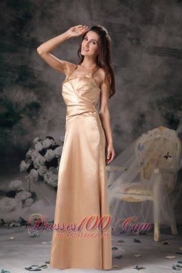 Ruched Halter Champagne Bridesmaid Dress For Party