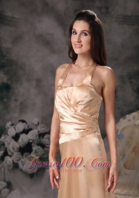 Ruched Halter Champagne Bridesmaid Dress For Party