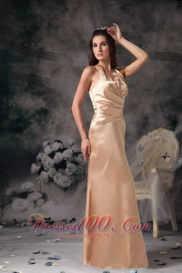 Ruched Halter Champagne Bridesmaid Dress For Party