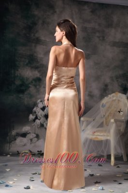 Ruched Halter Champagne Bridesmaid Dress For Party