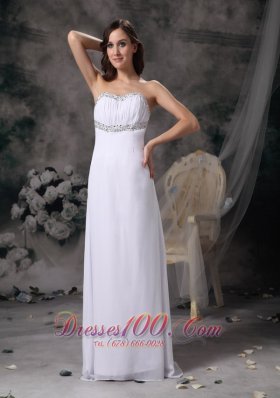 White Beaded Prom Evening Dress Chiffon Brush Train