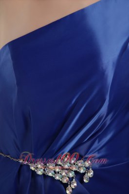 One Shoulder Beading Royal Blue Prom Evening Dress