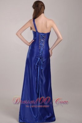 One Shoulder Beading Royal Blue Prom Evening Dress